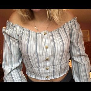White and blue stripped cropped top